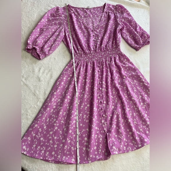 BB Dakota Steve Madden size XS Your Always Dress lavender floral puff sleeve - Picture 13 of 14